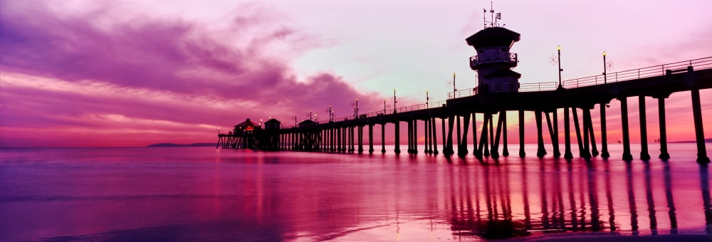 Huntington Beach Pier at sunset Huntington Beach California USA Canvas Art - Panoramic Images (7 x 18)