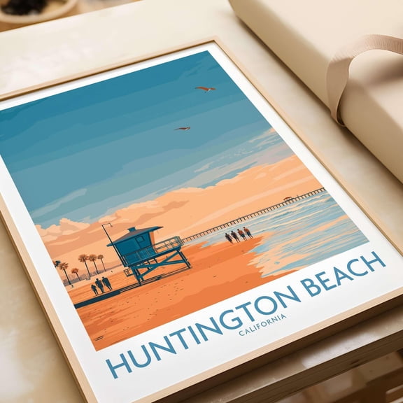 Huntington Beach Surfing Poster Surfing Art UV Ink Vibrant Print Travel Wall Decor Summer