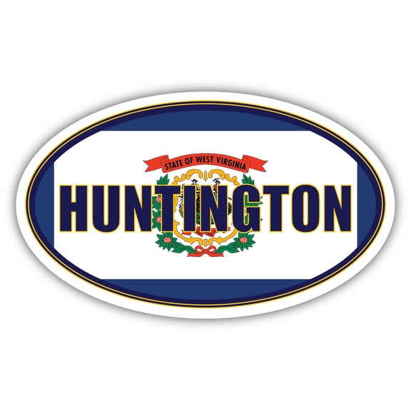 Huntington City West Virginia State Flag | WV Flag Cabell County Oval State Colors Bumper Sticker Car Decal 3x5 inches