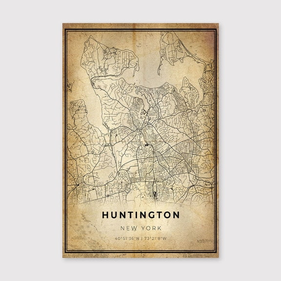 Huntington NY Map Print: Modern Vintage Scandinavian Wall Artfor Living Room Bedroom Office Farmhouse Neutral Home Artwork Ready to Hang 8x12 inch