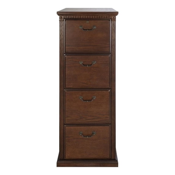 Huntington Oxford Four Wood Drawer File Cabinet Office Storage File Drawer Brown