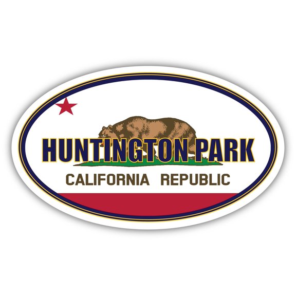 Huntington Park City California State Flag | CA Flag Los Angeles County Oval State Colors Bumper Sticker Car Decal 3x5 inches