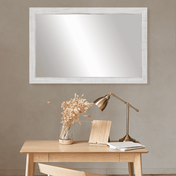 Huntington Rustic White, White and Brown Framed Wall Mirror, Rectangular Vanity Mirror, Multiple Sizes
