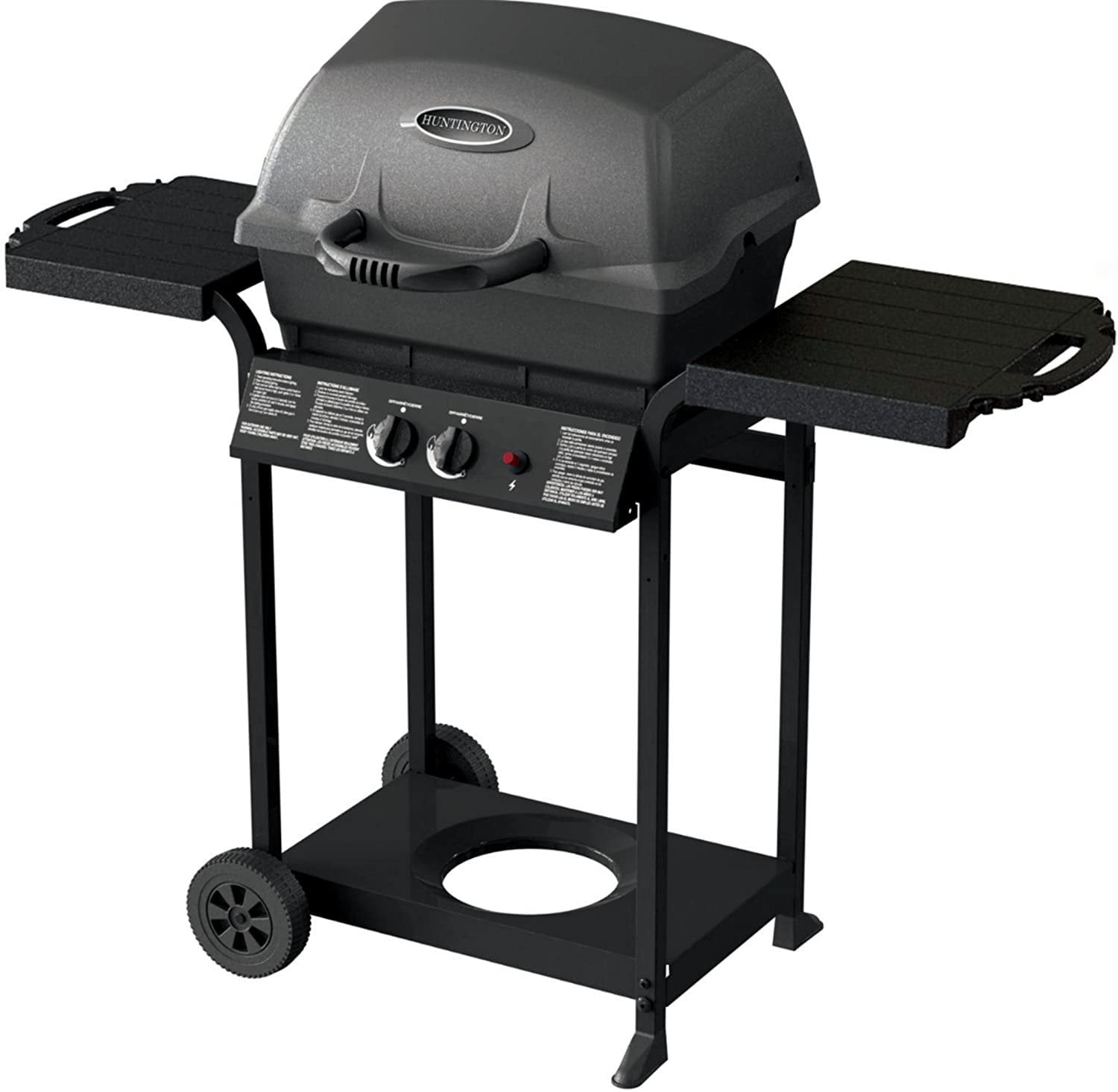 Huntington Black 2-Burner Propane Gas Grill with Side Shelves