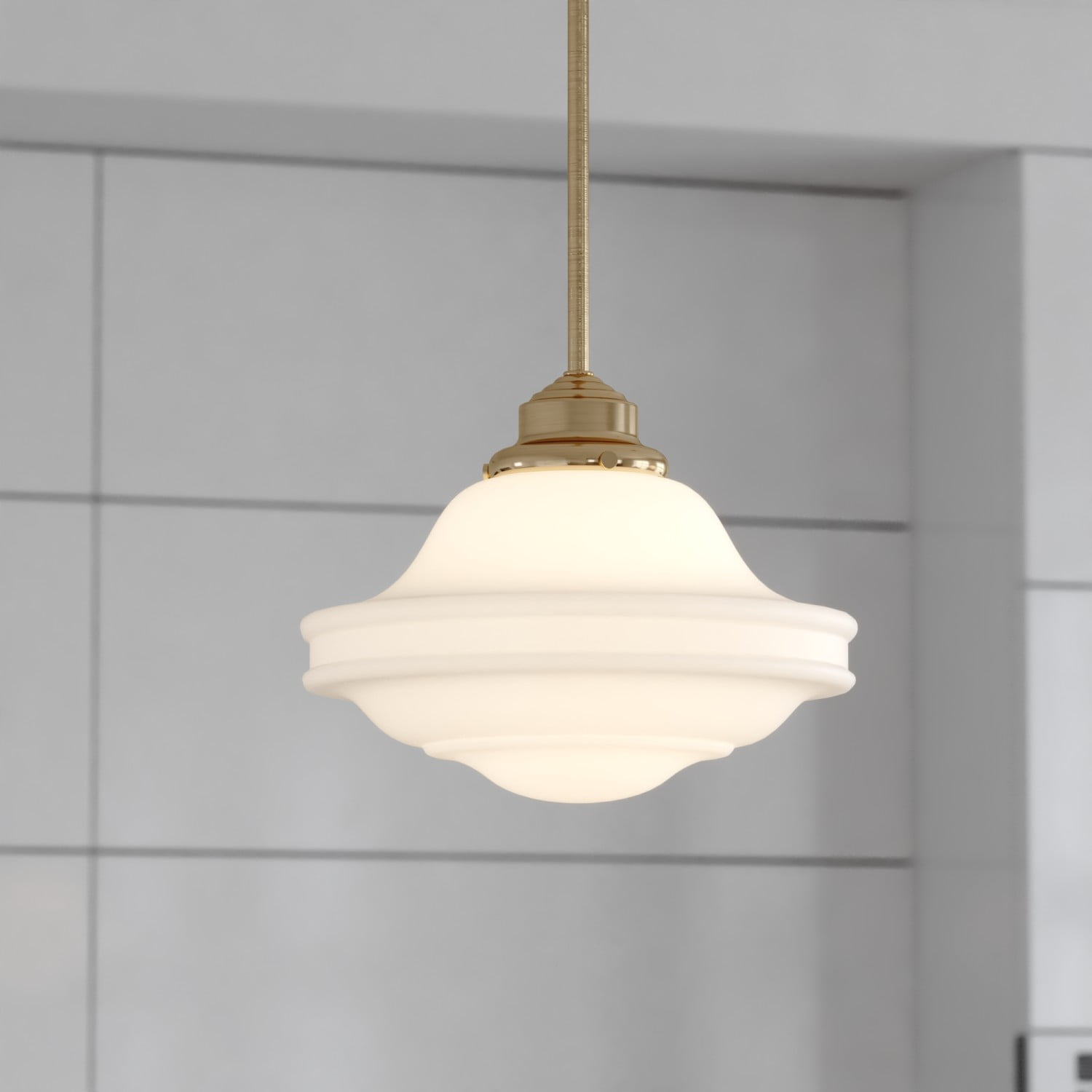 Huntley 12" Natural Brass Pendant with White Milk Glass