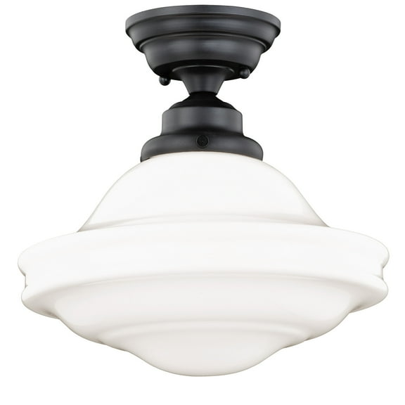 Huntley 12-in W Bronze Farmhouse Schoolhouse Semi Flush Mount Ceiling Light White Glass