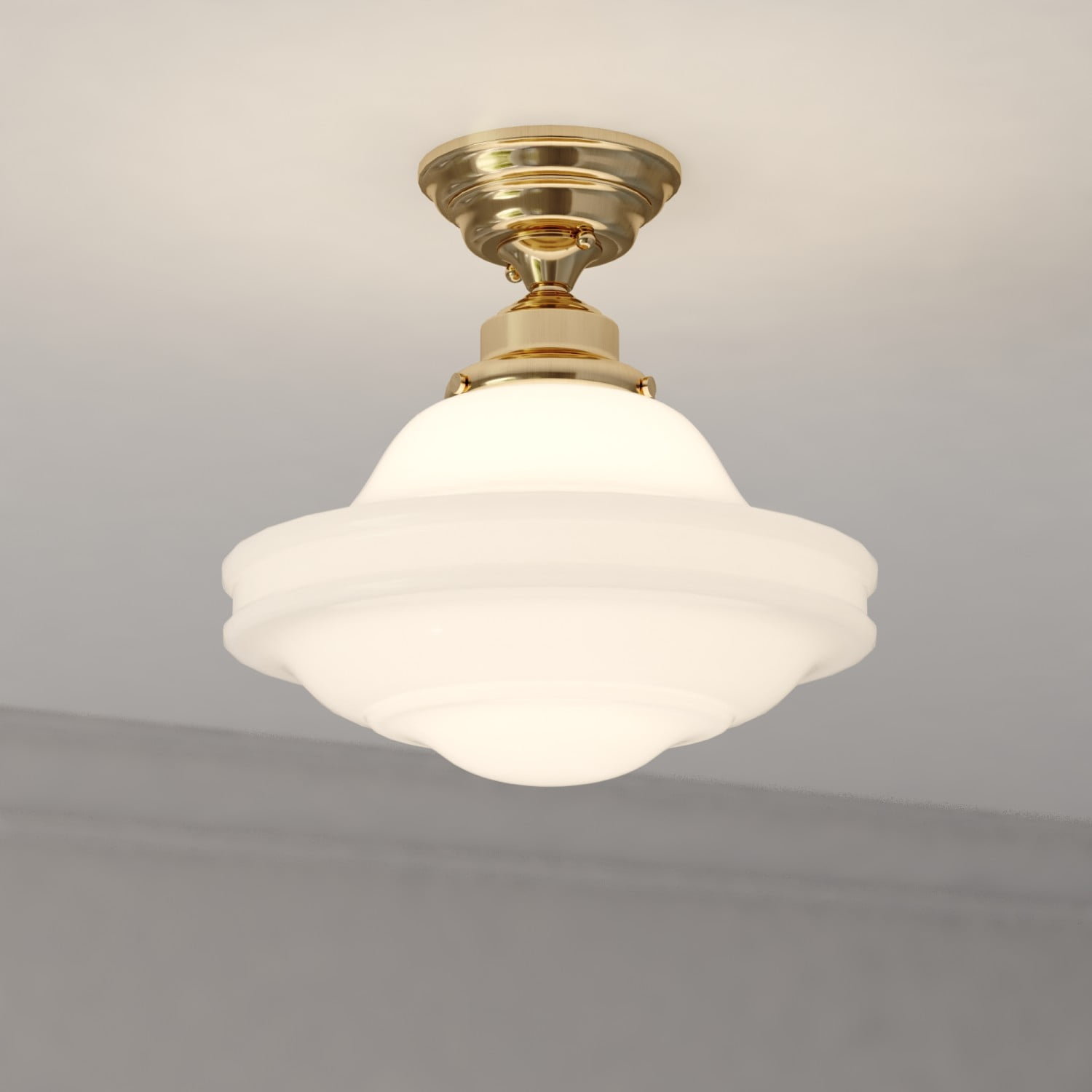 Huntley 12" Natural Brass and White Glass Semi-Flush Ceiling Light