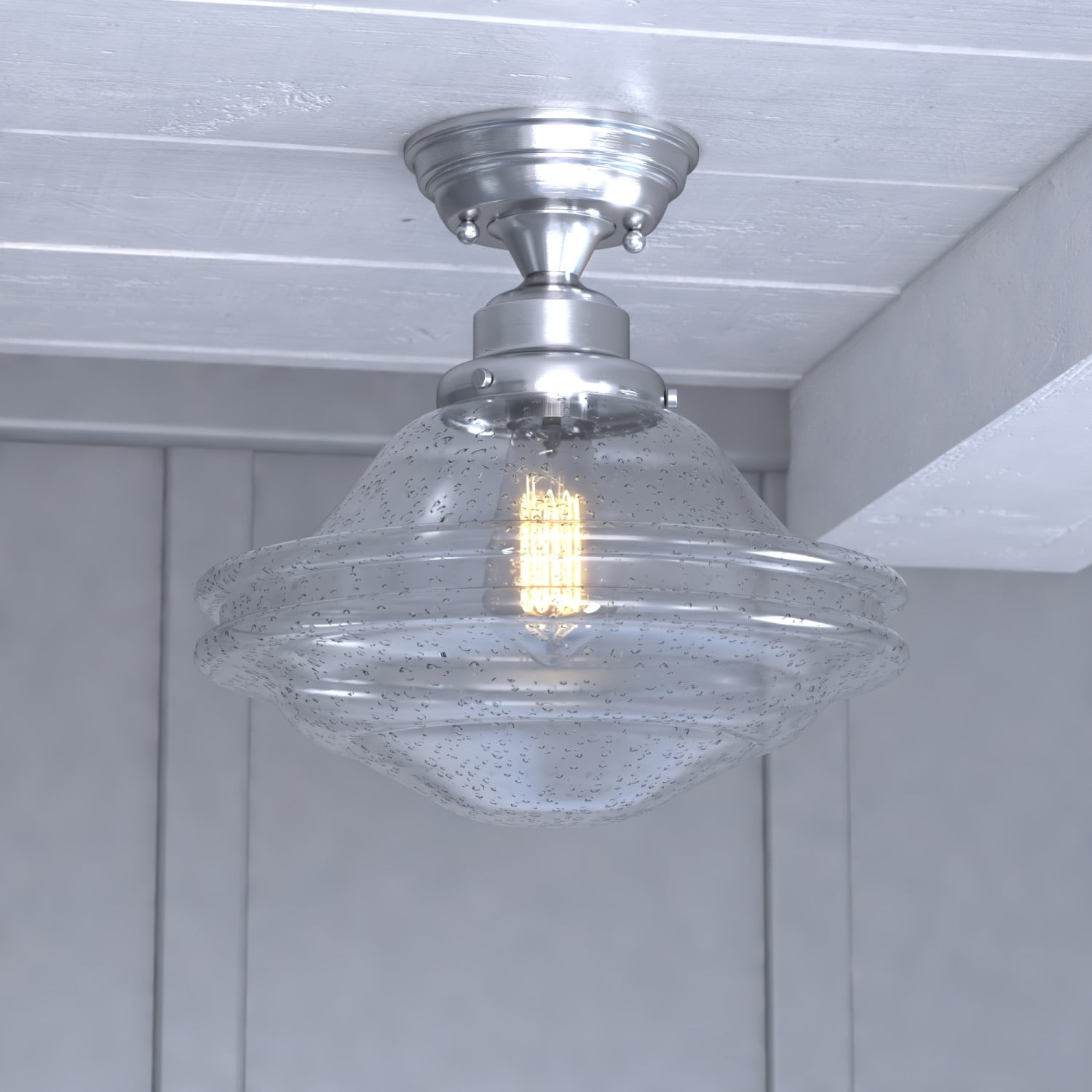 Huntley 12" Satin Nickel Farmhouse Semi Flush Mount Light