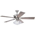 thumbnail image 1 of Huntley 52-in. Satin Nickel Farmhouse Indoor Ceiling Fan with Schoolhouse LED Light Kit and Remote, 1 of 7