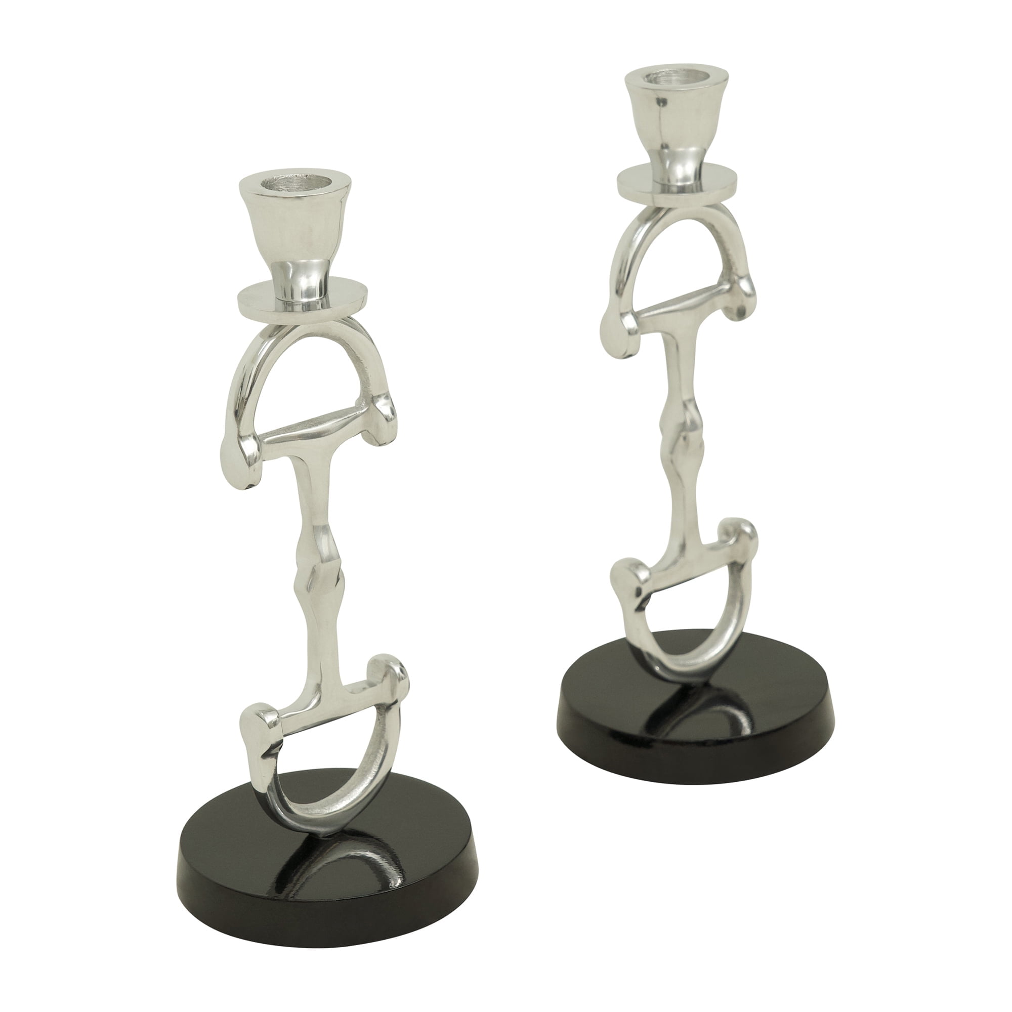 Huntley Polished Silver Aluminum Equestrian Candlestick Pair