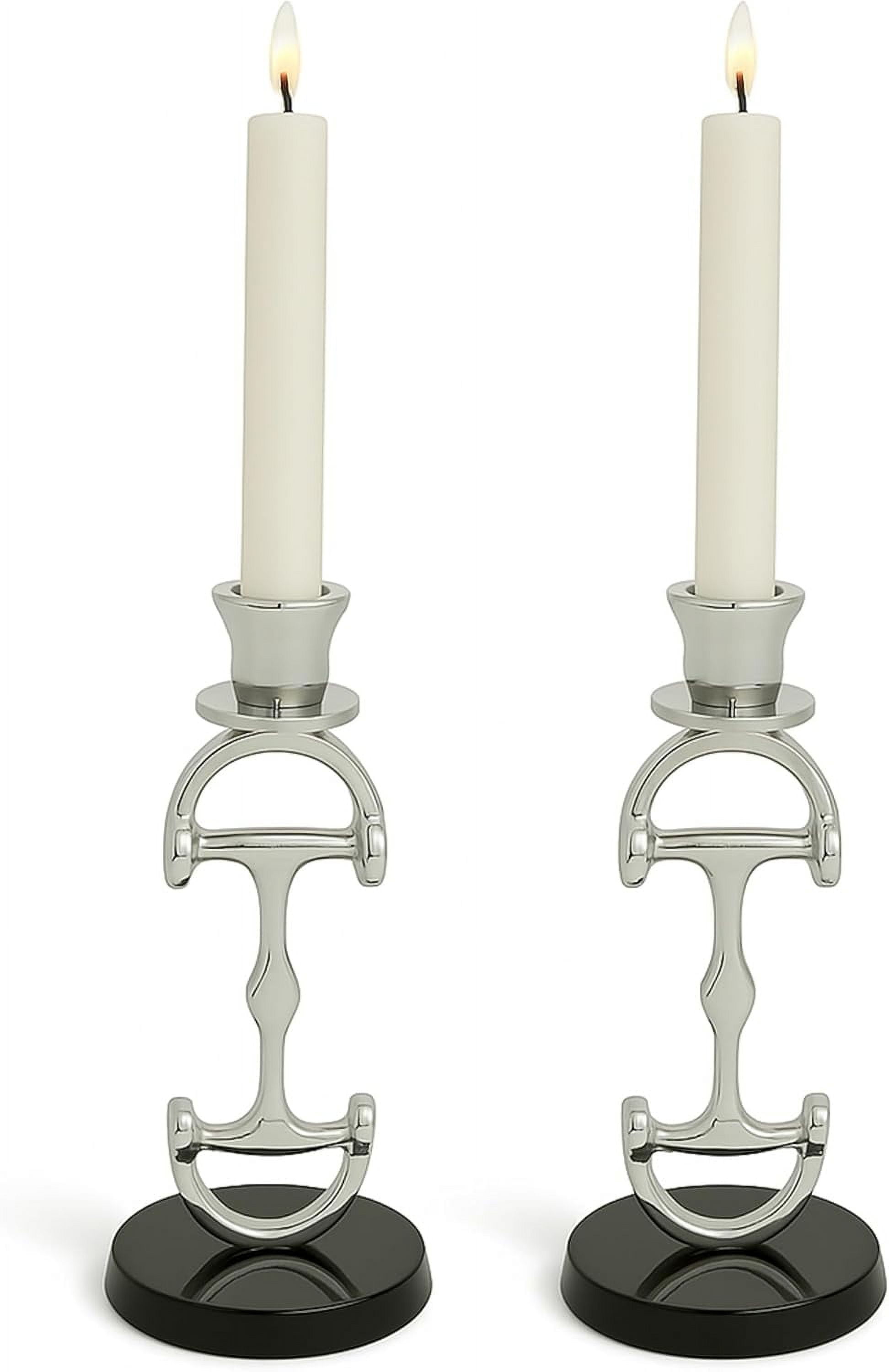 Huntley Polished Silver Aluminum Equestrian Candlestick Pair