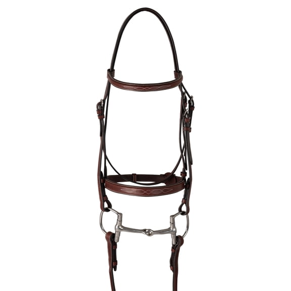 Huntley Equestrian Classic Fancy Stitched Hunter Schooling Bridle with Reins, Medium Pony