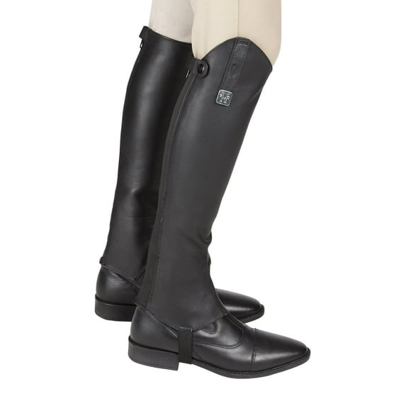 Huntley Equestrian Custom Fit Premium Leather Half Chaps, Maximum Grip & Durability -Black - Medium tall