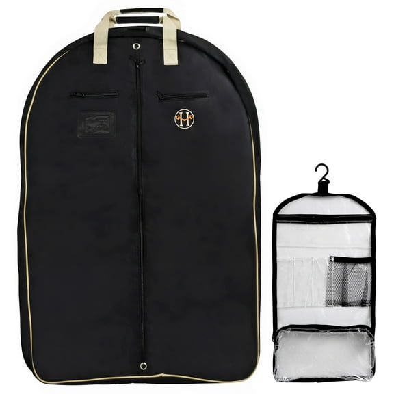 Huntley Equestrian Deluxe Black Travel Carry On Garment Bag with Accessories Zipper Cover for Travel, Business, Horse Shows