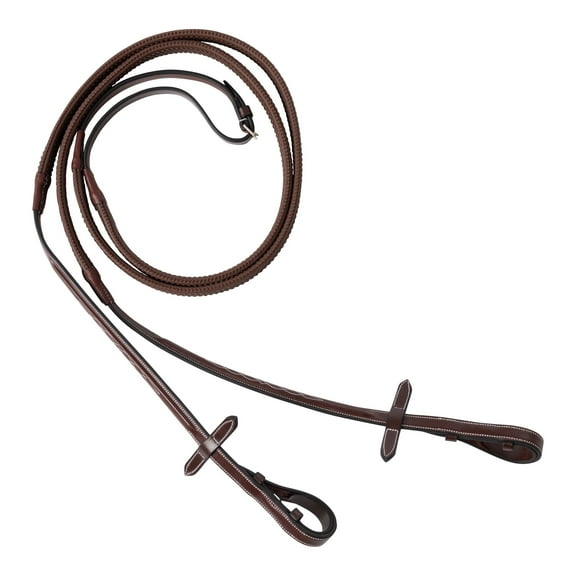 Huntley Equestrian Fancy Stitched Rubber Reins, (Medium Pony), Brown