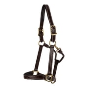 Huntley Equestrian Premium Leather Halter With Snap Fancy Strong Nylon Stitching & Durable Brass Hardware - Havana - Full