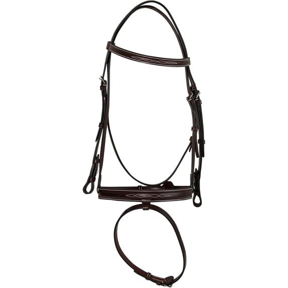 Huntley Equestrian Sedgwick Fancy Stitched Bridle with Reins, Fixed Flash Attached to Noseband (Cob)
