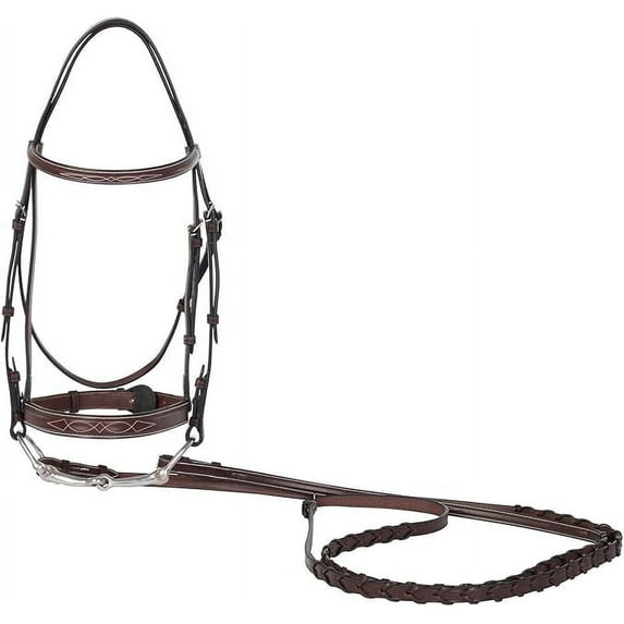 Huntley Equestrian Sedgwick Fancy Stitched English Leather Square Raised Hunter Horse Bridle with Reins - Australian Nut, Cob