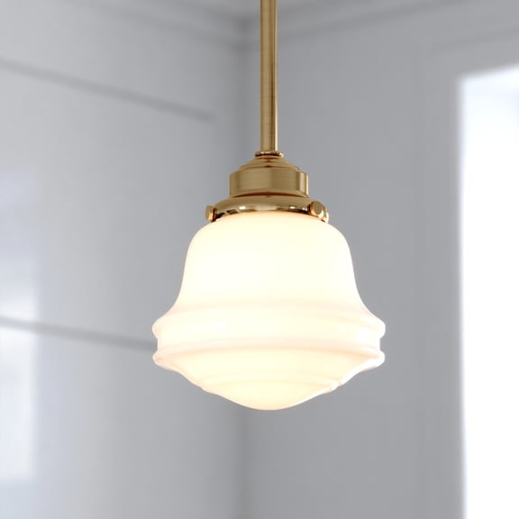 Huntley LED Compatible Gold Brass Farmhouse Mini Pendant Ceiling Light White Schoolhouse Glass