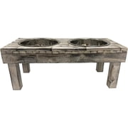Huntley Pet Berjen Table Elevated Double Bowl Feeder, White Wash Large