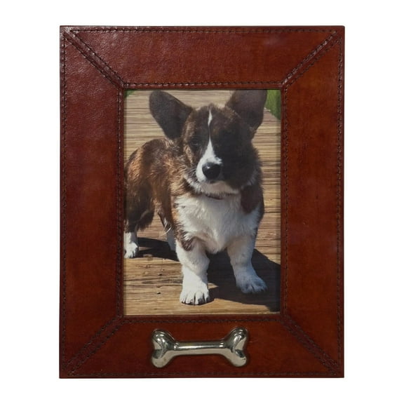 Huntley Pet Leather Picture Frame with Silver Bone Accent