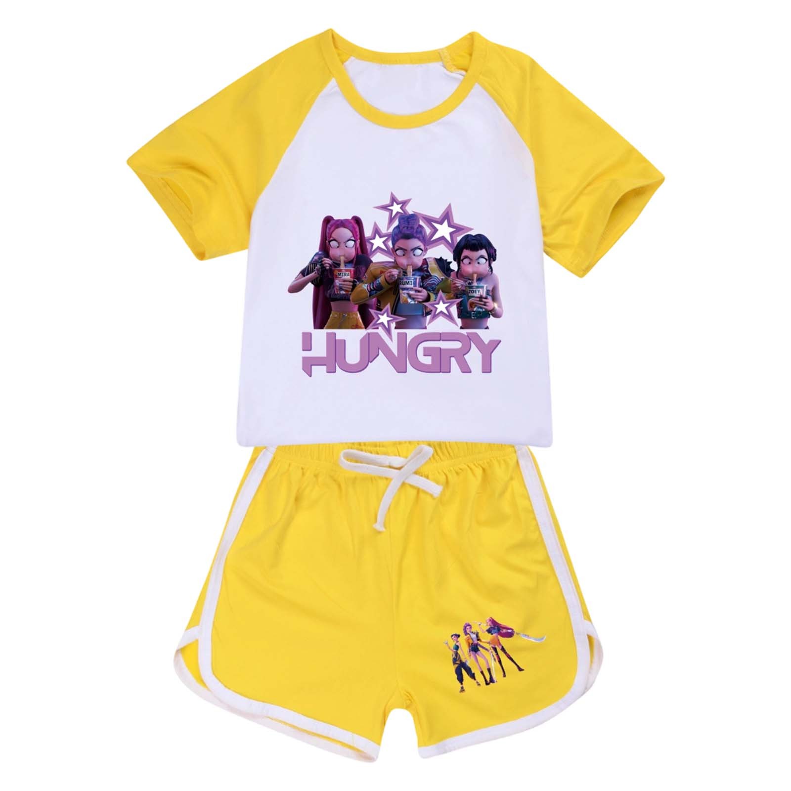 Survêtement KPOP Huntrix 2 Pièces – Sweat Capuche + Pantalon Jogging – Imprimé D-Demons Mira Rumi Zoey – Streetwear Unisexe Ado