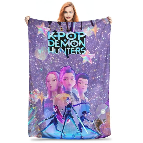 Custom Huntrix Demon Hunters Throw Blanket - Fantasy Anime Movie Graphic, Flannel Fleece For Bed, Sofa & Gifts