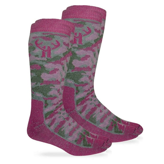 Huntworth Girls Socks, 2 Pack Camo Merino Wool Outdoor Kids Youth Boot Socks (Little Girls & Big Girls)