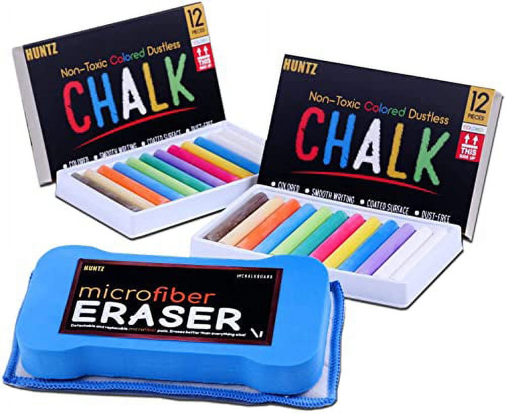 kedudes Non-Toxic Dustless Chalk with Eraser (48 pack)