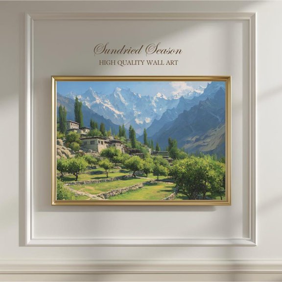 Hunza Valley Mountain Village Lush Green Terrace Snowy Peaks