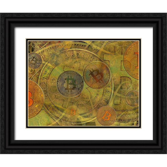 Hunziker, Steve 14x12 Black Ornate Wood Framed with Double Matting Museum Art Print Titled - Grunge Bitcoin II