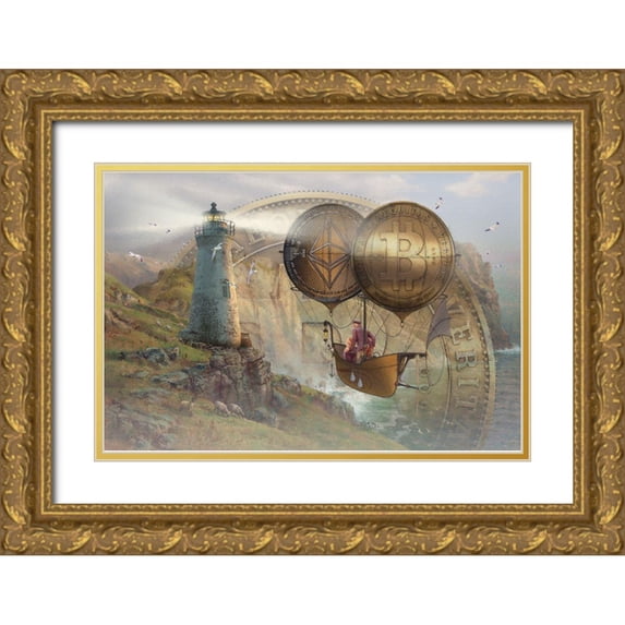 Hunziker, Steve 18x13 Gold Ornate Wood Framed with Double Matting Museum Art Print Titled - Bitcoin Deco II
