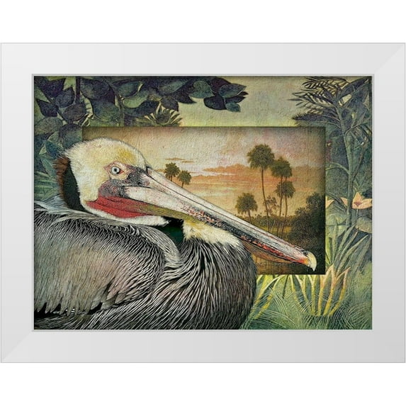 Hunziker, Steve 32x25 White Modern Wood Framed Museum Art Print Titled - Pelican Paradise I
