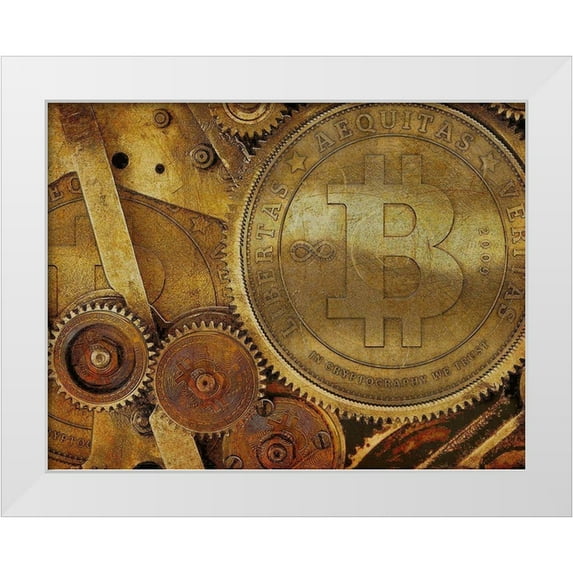 Hunziker, Steve 32x26 White Modern Wood Framed Museum Art Print Titled - Grunge Bitcoin I