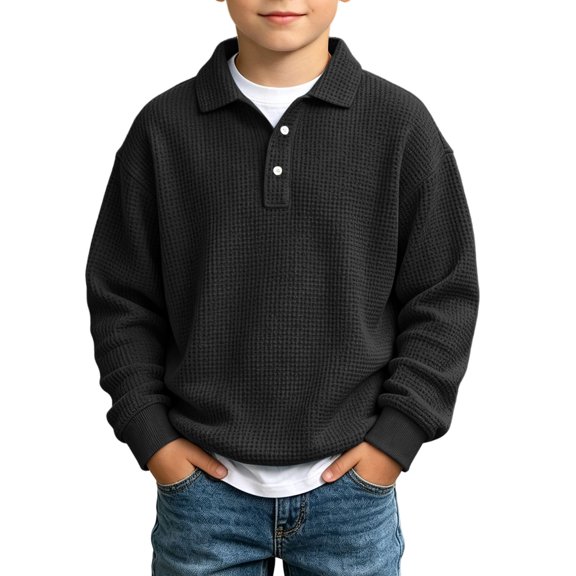 Huoegna Sweatshirts for Kids Plain Textured Long Sleeve Collared Sweatshirts Fall Winter Sports Pullover