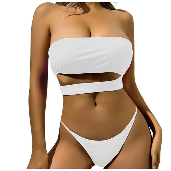 Huowey 2025 New Women Split Swimsuit Bikini Solid Color Swimsuit Bohemian Bathing Suit Honeymoon Cruise Trendy Wear