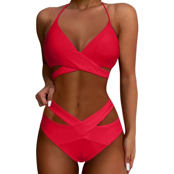 Huowey 2PCS Bikini Sets For Women High Waisted Bikini Push Up Swimsuit Wrap Bathing Suit Beach Vacation Swim Wear Honeymoon Cruise Trendy Wear