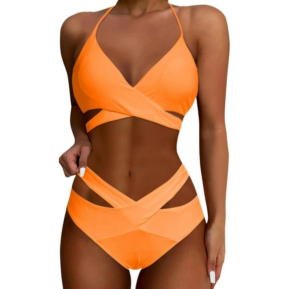 Huowey 2PCS Bikini Sets For Women High Waisted Bikini Push Up Swimsuit Wrap Bathing Suit Resort Swim Wear Honeymoon Cruise Trendy Wear