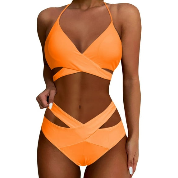 Huowey 2PCS Bikini Sets For Women High Waisted Bikini Push Up Swimsuit Wrap Bohemian Bathing Suit Honeymoon Cruise Trendy Wear