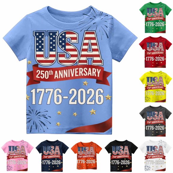 Huowey 4Th Of July Shirts For Kids Boys Toddler Short Sleeve Crewneck Comfort Lightweight Us National Flag Graphic 250 Years Celebrate Anniversary Casual Outdoor Basic Soft Tee Tops,9-10 Years