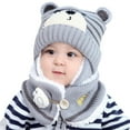 thumbnail image 1 of Huowey Baby Boy Girl Winter Hat Toddler Bear Ear Cap Beaniess Hat With Scarf Lined Knitted Cap Neckwarmer For Kids 2-Pieces Versatile Dailywear, One Size, 1 of 4