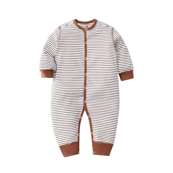 Huowey Baby Boy One Piece Jumpsuit Long Sleeve Striped Button Down Crewneck Casual Relaxed Romper Bodysuit Spring Fashionable Cozy Playsuits Outfits Dailywear,Brown,12-18 Months