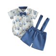 thumbnail image 1 of Huowey Baby Boys Easter Formal Romper Outfits Suits Short Sleeve Solid Color Button Down Stand Collar Soft Shirt And Suspender Shorts Stretchy Pinafore Overalls Stylish Gentleman Sets,Blue,3-6 Months, 1 of 4