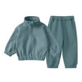 thumbnail image 1 of Huowey Baby Boys Girls 2Pcs Thick Sweat Suit Outfits Kids Long Sleeve Quarter Zip Sweatshirt Half Stand Collar + Jogger Pants Set Birthday Dailywear, 3-4 Years, 1 of 8