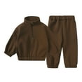 thumbnail image 1 of Huowey Baby Boys Girls 2Pcs Thick Sweat Suit Outfits Kids Long Sleeve Quarter Zip Sweatshirt Half Stand Collar + Jogger Pants Set Versatile Dailywear, 6-7 Years, 1 of 2