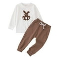thumbnail image 1 of Huowey Baby Boys Toddler Easter Tracksuit Set Spring Cartoon Rabbit Embroidered Long Sleeve Pullover Crewneck Sweatshirt Top Trousers Two Piece Outfits Casual Spring Dailywear,White,3-6 Months, 1 of 9