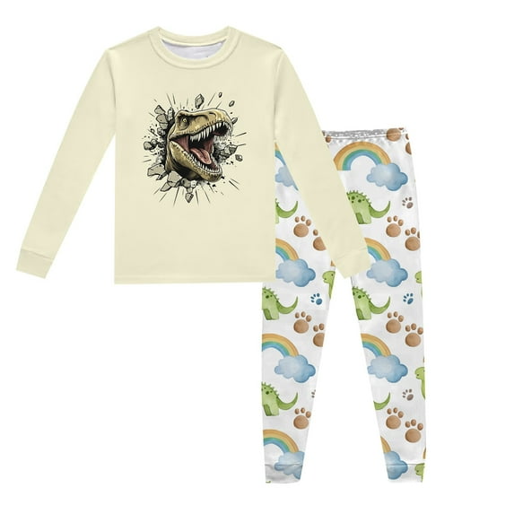 Huowey Baby Children Pajama Sets Dinosaur Printed Crew Neck Long Sleeve Tops Long Pants Home Nightwear Soft Pjs, 7T