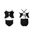thumbnail image 1 of Huowey Baby Girl Two Piece Swimwear Fashionable Solid Color Cros Strap Off The Shoulder Ruffled Tiered Tie Back Crop Top High Waist Bottom Tankini Swimsuit Comfortable Beachwear,Black,8-9 Years, 1 of 4