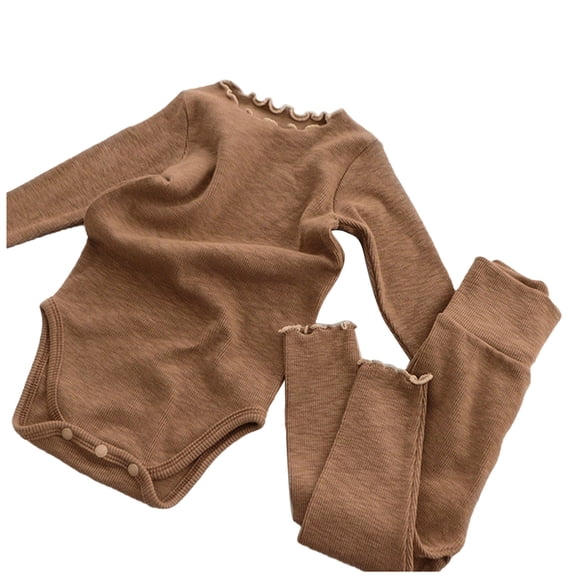 Huowey Baby Girls Boys Autumn Solid Color Cotton Long Sleeve Long Pants Sleepwear Romper Bodysuit Set Nightwears Pajamas Stylish Loungewear, 18-24 Months