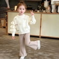 thumbnail image 1 of Huowey Baby Girls Clothes Fall Outfits Long Sleeve Ruffles Sweatshirt And Pants 2 PC Set Elastic Waist Loose Fit Bow Solid Color Winter School Outdoor Casual Daily Wear Leisure Outfit,White,4-5 Years, 1 of 3